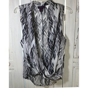 Material Girl Elegant Zig Zag Wrap Sleeveless Blouse XL Sheer Drapey Layering